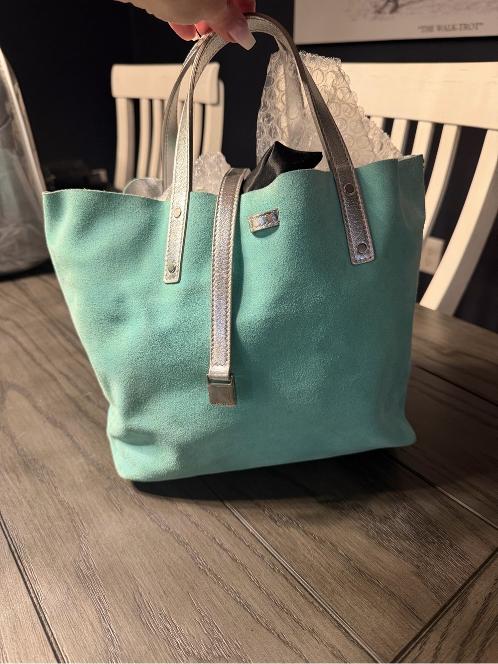 Tiffany & Co  Suede reversible Tote Bag with Metallic Silver Handles